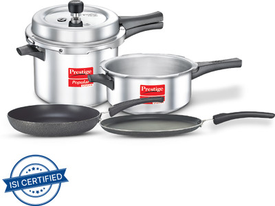 Prestige Kitchen Starter Pack (Popular Svachh + Fry Pan 20Cm + Tawa 27.5Cm) 5 L, 3 L Outer Lid Pressure Cooker & Pressure Pan(Aluminium)
