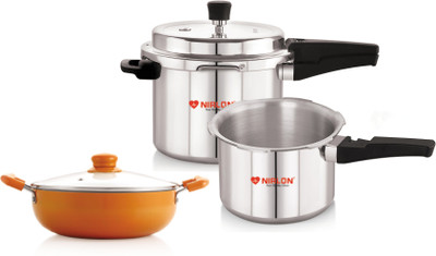 NIRLON Induction Base Aluminum Pressure Cooker Combo 3+5 Ltr and ceramic Kadhai 22cm 2.25 L, 3 L, 5 L Outer Lid Induction Bottom Pressure Cooker(Aluminium) NIRLON Induction Base Aluminum Pressure Cooker Combo 3+5 Ltr and ceramic Kadhai 22cm 2.25 L, 3 L, 5 L Outer Lid Induction Bottom Pressure Cooker(Aluminium)