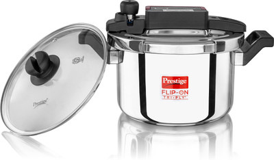 Prestige Flip-On Tri-Ply 5 L Outer Lid Induction Bottom Pressure Cooker(Stainless Steel)