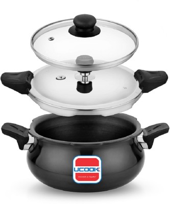 UCOOK By United Ekta Engg. HA Duo Lid 2 in 1 Multipurpose All in one 3 L Outer Lid Induction Bottom Pressure Cooker(Hard Anodized)