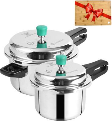 The Indus Valley Triply Stainless Steel Pressure Cooker Combo + Free Wooden Chopping Board 3 L, 5 L Outer Lid Induction Bottom Pressure Cooker(Triply)