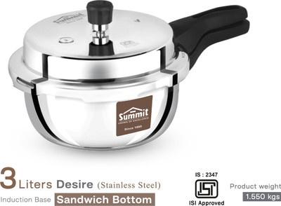 SUMMIT Junior Pan 3 L Outer Lid Induction Bottom Pressure Cooker & Pressure Pan(Stainless Steel)