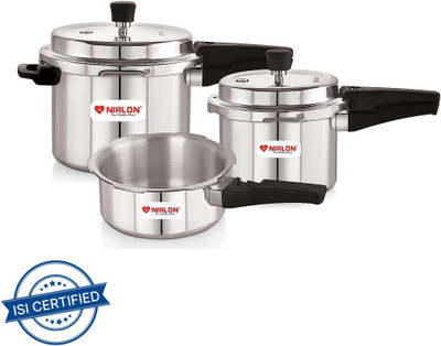 NIRLON Induction Base Outer Lid Aluminium Pressure Cooker with Outer Lid, 2+3+5 Litres 5 L, 3 L, 2 L Outer Lid Induction Bottom Pressure Cooker(Aluminium) NIRLON Induction Base Outer Lid Aluminium Pressure Cooker with Outer Lid, 2+3+5 Litres 5 L, 3 L, 2 L Outer Lid Induction Bottom Pressure Cooker(Aluminium)