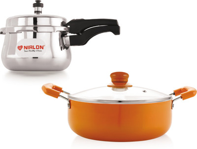NIRLON Induction Base Triply Belly Outer Lid Pressure Cooker & ceramic Casserole 22cm 2.6 L, 1.5 L Outer Lid Induction Bottom Pressure Cooker(Triply)