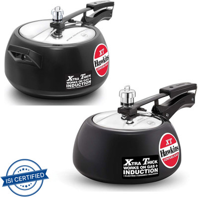 Hawkins Contura Hard Anodized Induction Compatible Extra Thick Base Pressure cookers 5LTR & 2 LTR 5 L, 2 L Inner Lid Induction Bottom Pressure Cooker(Hard Anodized)