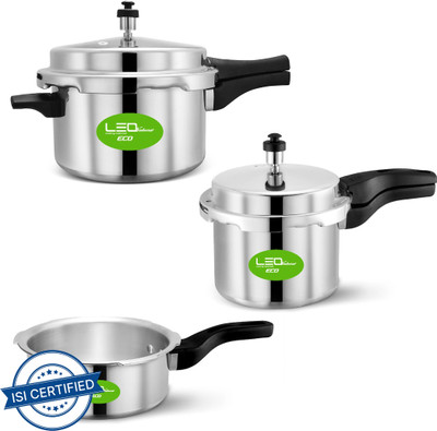 Leo Natura Eco + Outer Lid Combo Cooker Pack 2 L, 3 L, 5 L Outer Lid Induction Bottom Pressure Cooker & Pressure Pan(Aluminium)