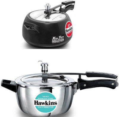 Hawkins 5 L, 3.5 L Inner Lid Induction Bottom Pressure Cooker(Hard Anodized, Stainless Steel)