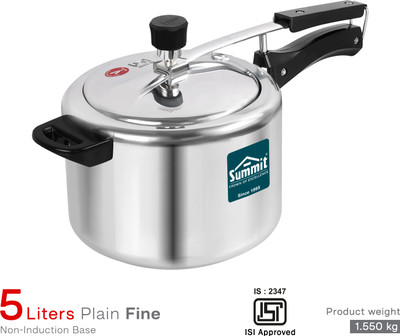 SUMMIT Plain Fine | Inner Lid | Non-Induction Base 5 L Inner Lid Pressure Cooker(Aluminium)