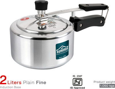 SUMMIT | Plain Fine | Induction Base | 2 L Inner Lid Induction Bottom Pressure Cooker(Aluminium)