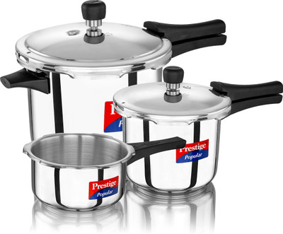Prestige Popular Combination Pack 5 L, 3 L, 2 L Outer Lid Induction Bottom Pressure Cooker(Stainless Steel)
