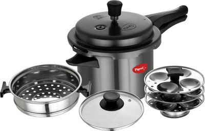 Pigeon Titanium Easy Cook and 3 L Outer Lid Induction Bottom Pressure Cooker(Hard Anodized)