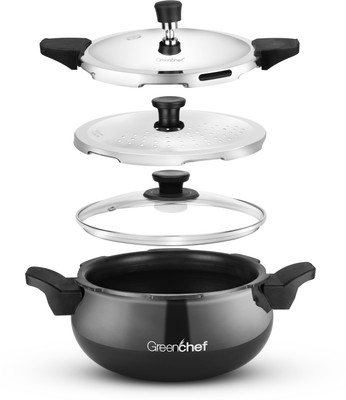 Greenchef Unique 3 L Outer Lid Induction Bottom Pressure Cooker(Hard Anodized)