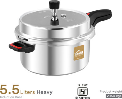 SUMMIT | Heavy Plain | Induction Base || Aluminium Pressure Cooker | | Outer Lid | 5.5 L Outer Lid Induction Bottom Pressure Cooker(Aluminium)