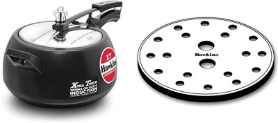 Hawkins Contura Black Aluminium Cooker With SS Grid 17 cms 5 L Inner Lid Induction Bottom Pressure Cooker(Hard Anodized, Stainless Steel)