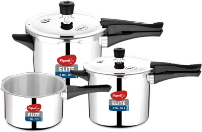 Pigeon Elite Shine and 2 L, 3 L, 5 L Outer Lid Induction Bottom Pressure Cooker(Triply)