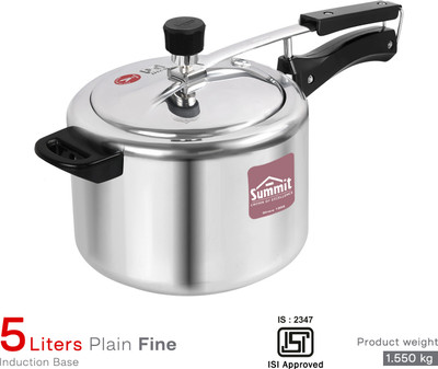 SUMMIT Plain Fine | Inner Lid | 5 L Inner Lid Induction Bottom Pressure Cooker(Aluminium)