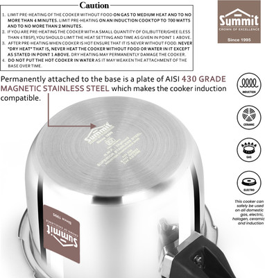 SUMMIT Desire Sandwich-Bottom 3 L Outer Lid Induction Bottom Pressure Cooker(Stainless Steel)