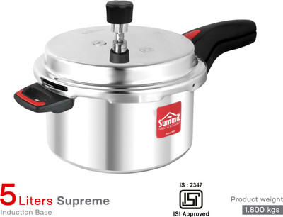 SUMMIT Plain Supreme | Outer Lid | |Induction Base| 5 L Outer Lid Induction Bottom Pressure Cooker(Aluminium)