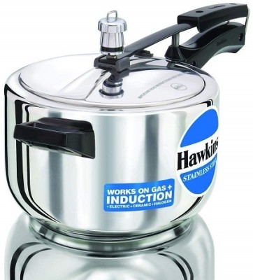 Hawkins Stainless Steel Pressure Cooker 4L(HSS40),Two Gasket(3.5-8L),Two Safety Valve, 4 L Inner Lid Induction Bottom Pressure Cooker(Stainless Steel)