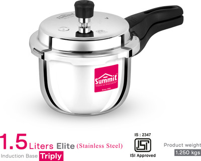 SUMMIT Triply Elite 1.5 L Outer Lid Induction Bottom Pressure Cooker(Stainless Steel)