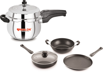 NIRLON Induction Base Stainless Steel Outer Lid Pressure Cooker and Induction Gift Set 5 L Outer Lid Induction Bottom Pressure Cooker(Stainless Steel)