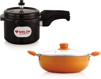 NIRLON Induction Base Hard Anodized Pressure Cooker 3 Ltr and Ceramic Kadhai 22cm 2.25 L, 3 L Outer Lid Induction Bottom Pressure Cooker(Hard Anodized)