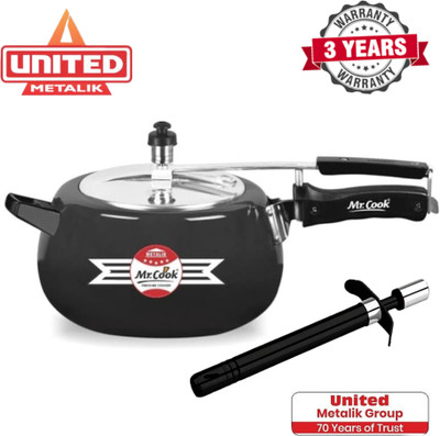 Mr.Cook By United Metalik Non-Stick 5 L Inner Lid Induction Bottom Pressure Cooker(Hard Anodized)