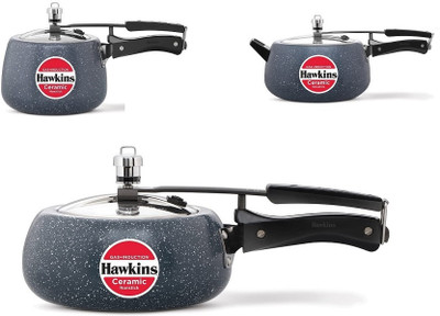 Hawkins Ceramic Nonstick Pressure Cooker Combo 5L (ICC50),3L(ICC30),2L(ICC20), 5 L, 3 L, 2 L Inner Lid Induction Bottom Pressure Cooker(Aluminium)