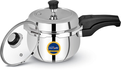 CDM SOLITAIRE Pearl Premium Sandwich bottom Outer Lid, ISI Certified, Induction and Gas Base 3 L Outer Lid Induction Bottom Pressure Cooker(Stainless Steel)