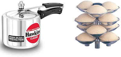 Hawkins CLASSIC INDUCTION 3L TALL COOKER WITH IDLI STAND COMBO 3 L Inner Lid Induction Bottom Pressure Cooker(Aluminium, Aluminium)
