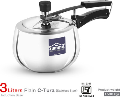 SUMMIT Contura Shape Cooker | Elite Inner Lid 3 L Inner Lid Induction Bottom Pressure Cooker(Stainless Steel)