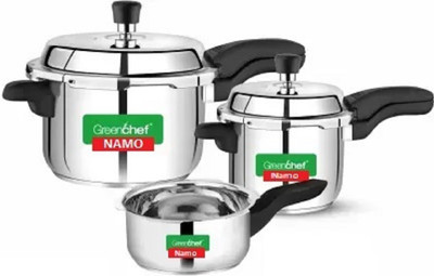 Greenchef GreenChef SS Pressure Cooker Namo Combo(5L+3L+2L) 5 L, 3 L, 2 L Outer Lid Induction Bottom Pressure Cooker & Pressure Pan(Stainless Steel)