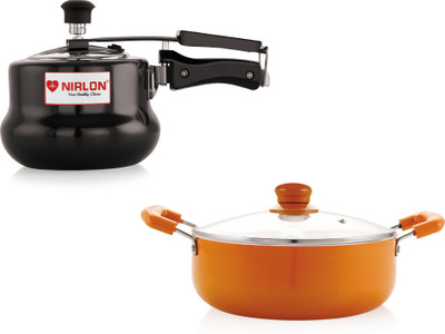 NIRLON Induction Base Hard Anodized Pressure Cooker 2 Ltr and Ceramic Casserole 22cm 2.6 L, 2 L Inner Lid Induction Bottom Pressure Cooker(Hard Anodized)