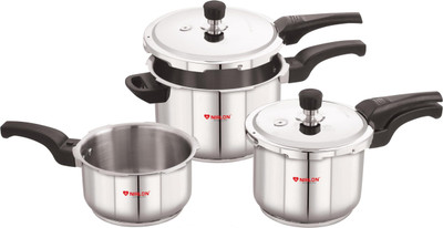 NIRLON Flat LID Stainless Steel 2+3+5Ltr with 2 Outer Lid Pressure Cooker 2 L, 3 L, 5 L Outer Lid Induction Bottom Pressure Cooker(Stainless Steel)