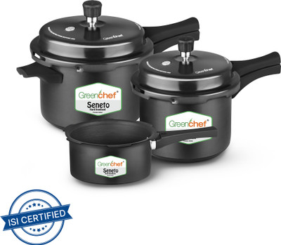 Greenchef Seneto Combo 2 L, 3 L, 5 L Outer Lid Induction Bottom Pressure Cooker & Pressure Pan(Hard Anodized)
