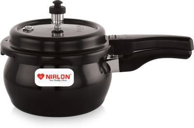 NIRLON Induction Base Hard Anodized Aluminium Outer Lid Handi Pressure Cooker, Black 1.5 L Outer Lid Induction Bottom Pressure Cooker(Hard Anodized)