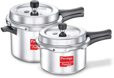 Prestige Popular Svachh Combi Pack of 2 Controls Spillage-Deep Lid 5 L, 3 L Outer Lid Pressure Cooker(Aluminium)
