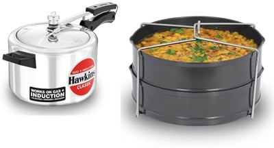 Hawkins CLASSIC INDUCTION 5L COOKER WITH TWO-DISH SET (ICL50+ADS5) 5 L Induction Bottom Pressure Cooker(Aluminium)
