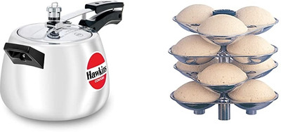 Hawkins Contura 4L Cooker With IDLI STAND Combo 4 L Inner Lid Pressure Cooker(Aluminium)