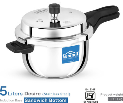 SUMMIT Desire | Induction Base | 4 L Outer Lid Induction Bottom Pressure Cooker(Stainless Steel)