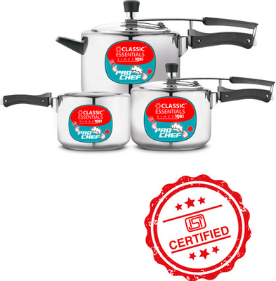 Classic Essentials Prochef ISI Certified Inner Lid 2 L, 3 L, 5 L Inner Lid Induction Bottom Pressure Cooker(Stainless Steel)