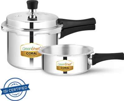 Greenchef Coral Combo 2 L, 3 L Outer Lid Induction Bottom Pressure Cooker(Aluminium)