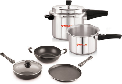 NIRLON Induction Base Aluminum Pressure Cooker Combo 3+5 Ltr and Induction Gift Set 3 L, 5 L Outer Lid Induction Bottom Pressure Cooker(Aluminium)