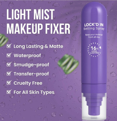 BLUEMERMAID Lock’d In Setting Spray,Ultra Fine Mist –16H Long-Lasting Hold Primer  - 100 ml(Transparent)