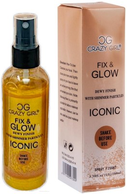 Crazy girl Fix & Glow Waterproof After Makeup Setting Fixing Shimmer Fixer Face Spray Mist Primer  - 100 ml(Long Lasting HD Random Colour For Oily Dry)