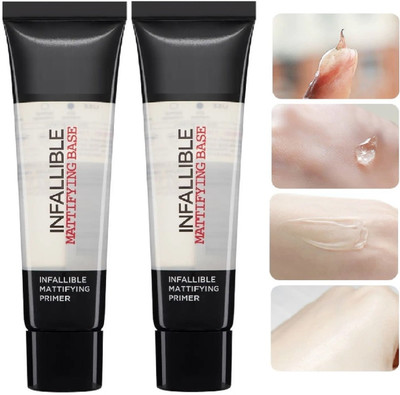 HUZURLU INFALLIBLE MATTIFYING MAKEUP BASE GEL LONG LASTING PRIMER PACK OF 2 Primer  - 70 ml(TRANSPARENT)