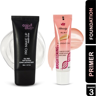 adbeni Makeup Base Primer With Brightening Foundation, Shade-03 | Matte Finish(2 Items in the set)