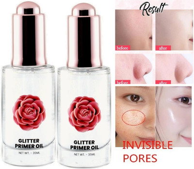 HUZURLU NEW GLITTER ROSE OIL HYDRATE MAKEUP BASE FACE DROP PRIMER PACK OF 2 Primer  - 70 ml(TRANSPARENT)