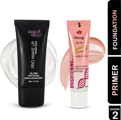 Color Diva Makeup Base Primer With Brightening Foundation, Shade-02 | Matte Finish(2 Items in the set)