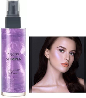GABBU New Face & Body HigGlitter Makeup Highlight Diamond Shine Shimmer Spray Primer  - 120 ml(purple)